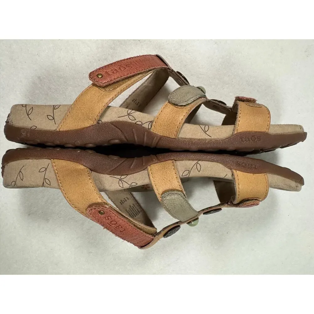 Taos Prize 3 Leather Slide Sandal Harvest Multi Leather Boho Floral Tan 9 40